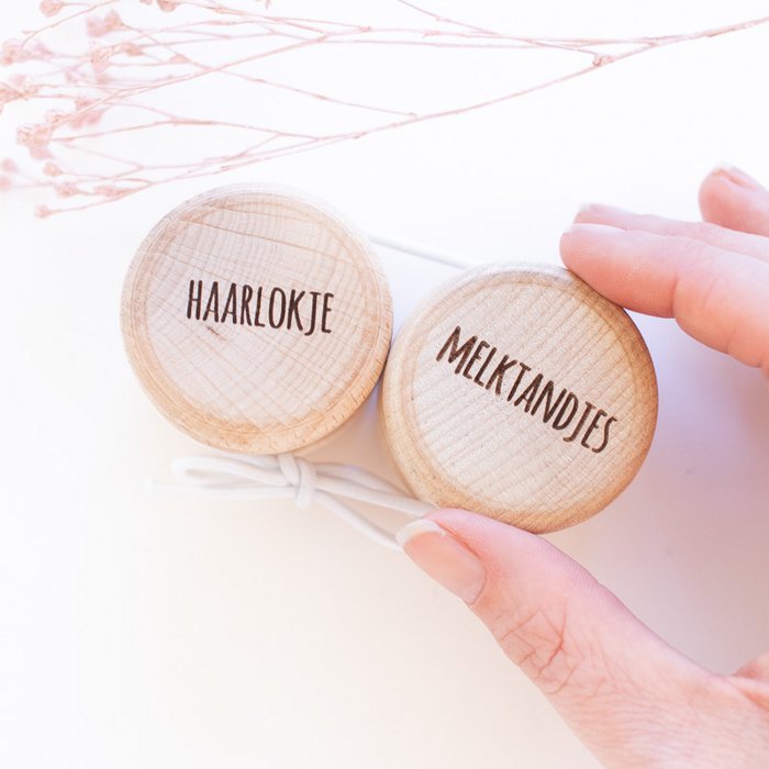 Houten Bewaardoosjes Haarlokje en Melktandjes - Set van 2