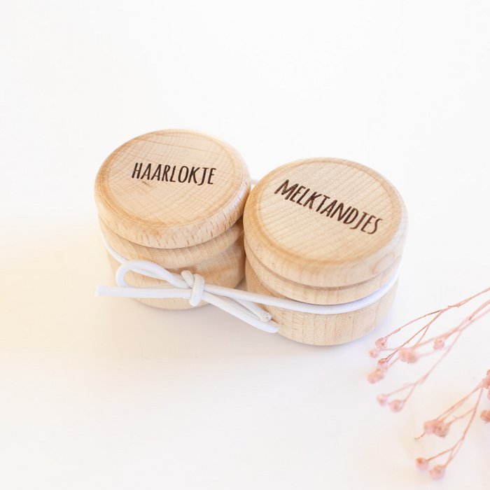 Houten Bewaardoosjes Haarlokje en Melktandjes - Set van 2