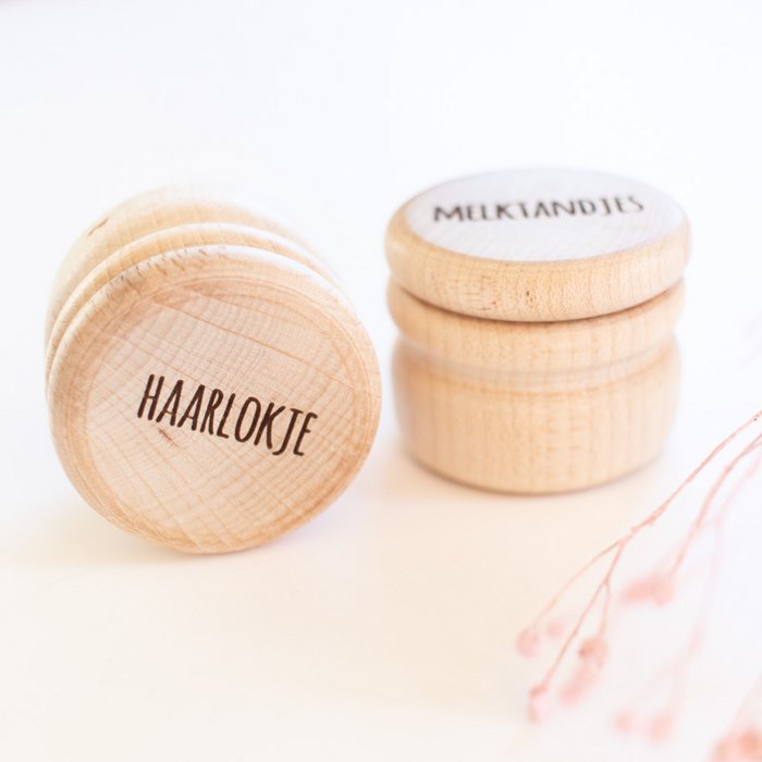 Houten Bewaardoosjes Haarlokje en Melktandjes - Set van 2