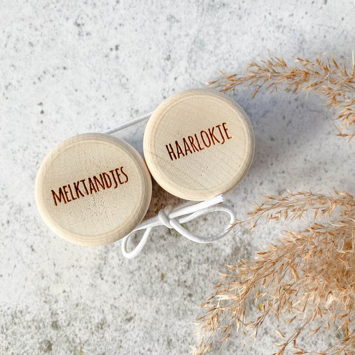 Houten Bewaardoosjes Haarlokje en Melktandjes - Set van 2