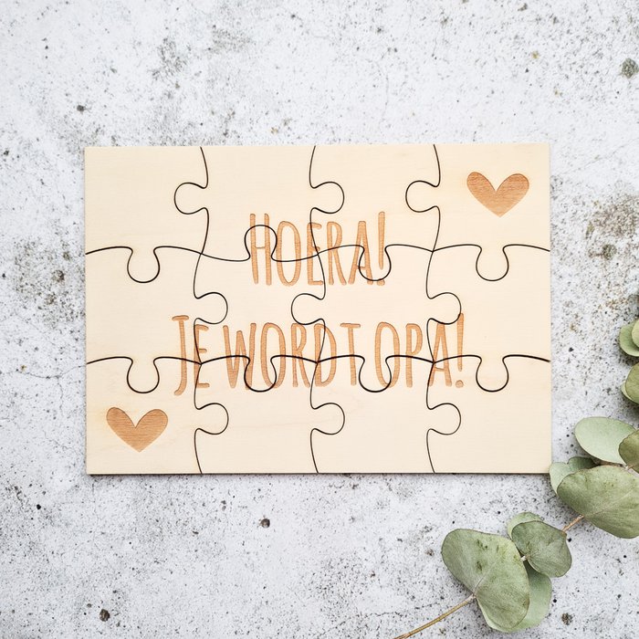Houten Opa Aankondiging Puzzel - A5 12 Stukjes - Hoera Je Wordt Opa