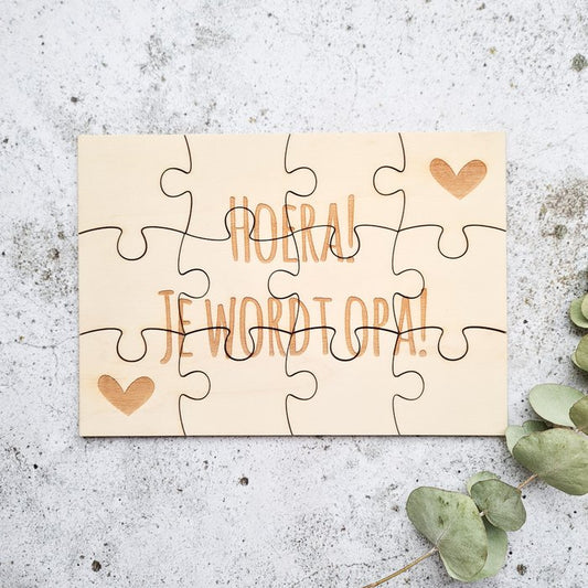 Houten Opa Aankondiging Puzzel - A5 12 Stukjes - Hoera Je Wordt Opa