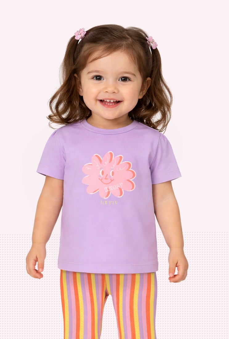 B.Nosy Meisjes T-shirt Tammy - Lila met Bloemenprint