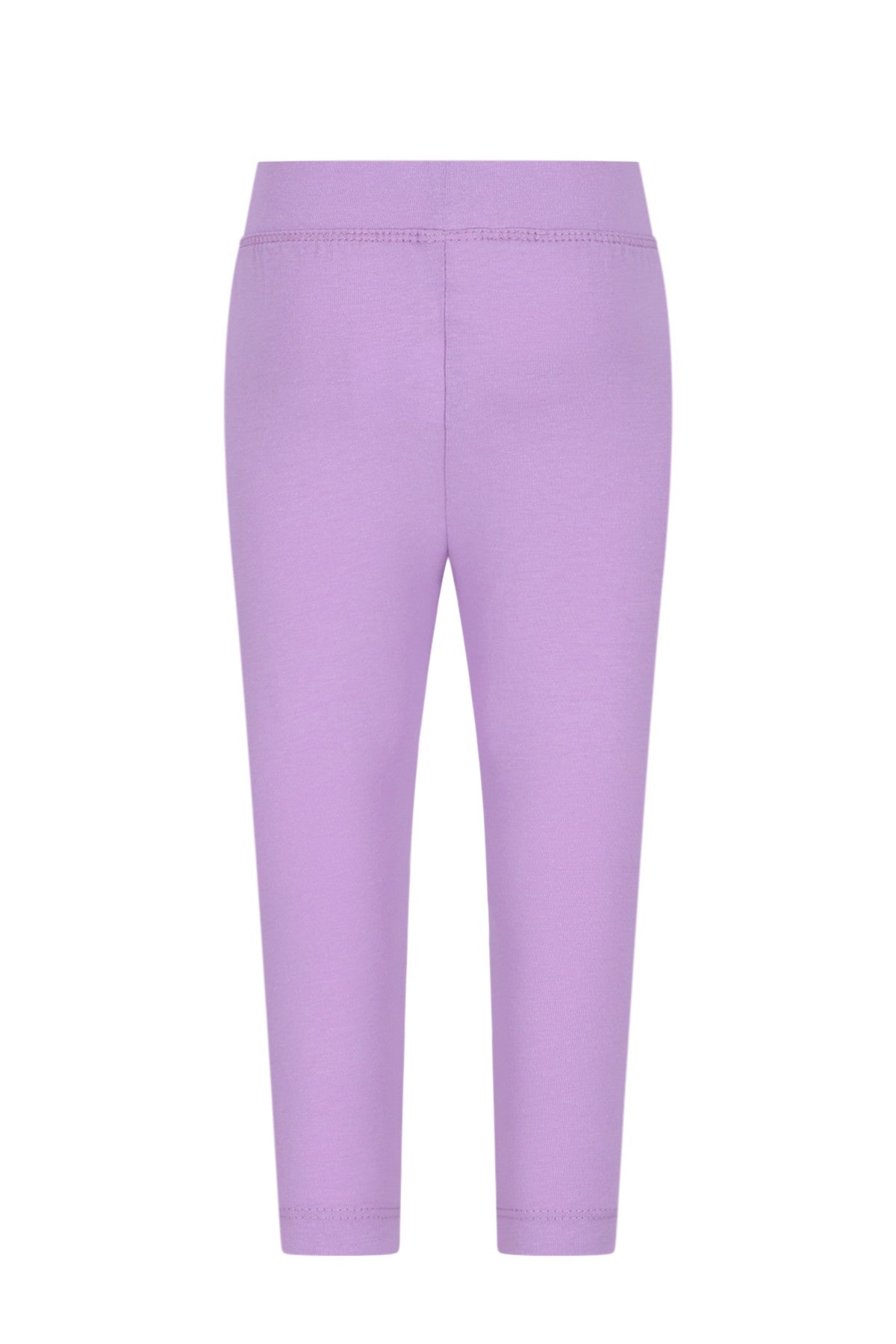 Achteraanzicht van lila leggings voor kinderen, gemaakt van zachte katoenmix.